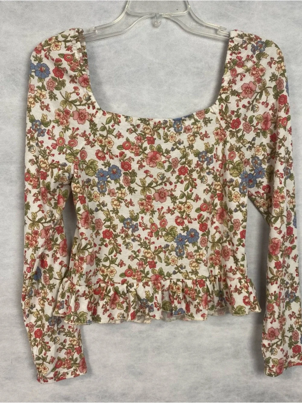Honey & Sparkle Floral Crop Top Women Large Waffle Knit Cottagecore Feminine - Picture 2 of 14
